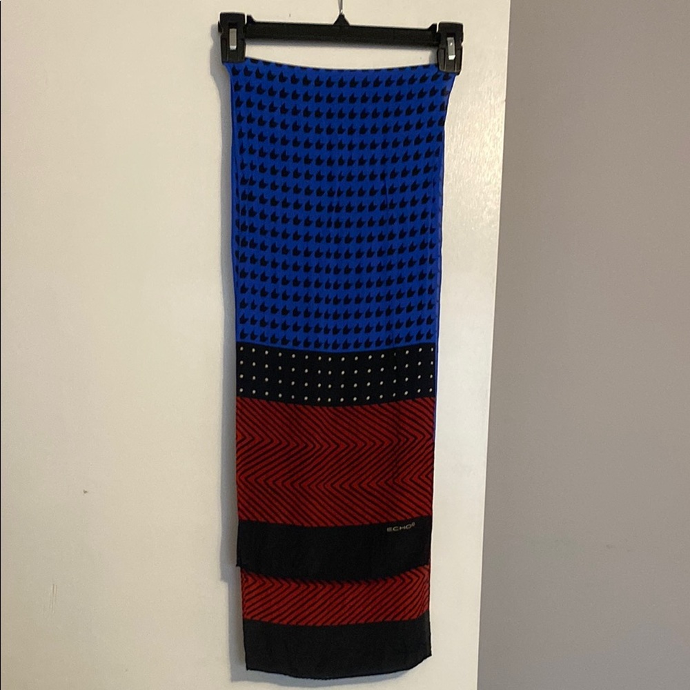 Echo Blue and Red Patterned Scarf